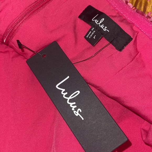 Lulus Upgraded Event Pink Jacquard Strapless Bustier Midi Dress  Large NWT - Picture 12 of 14
